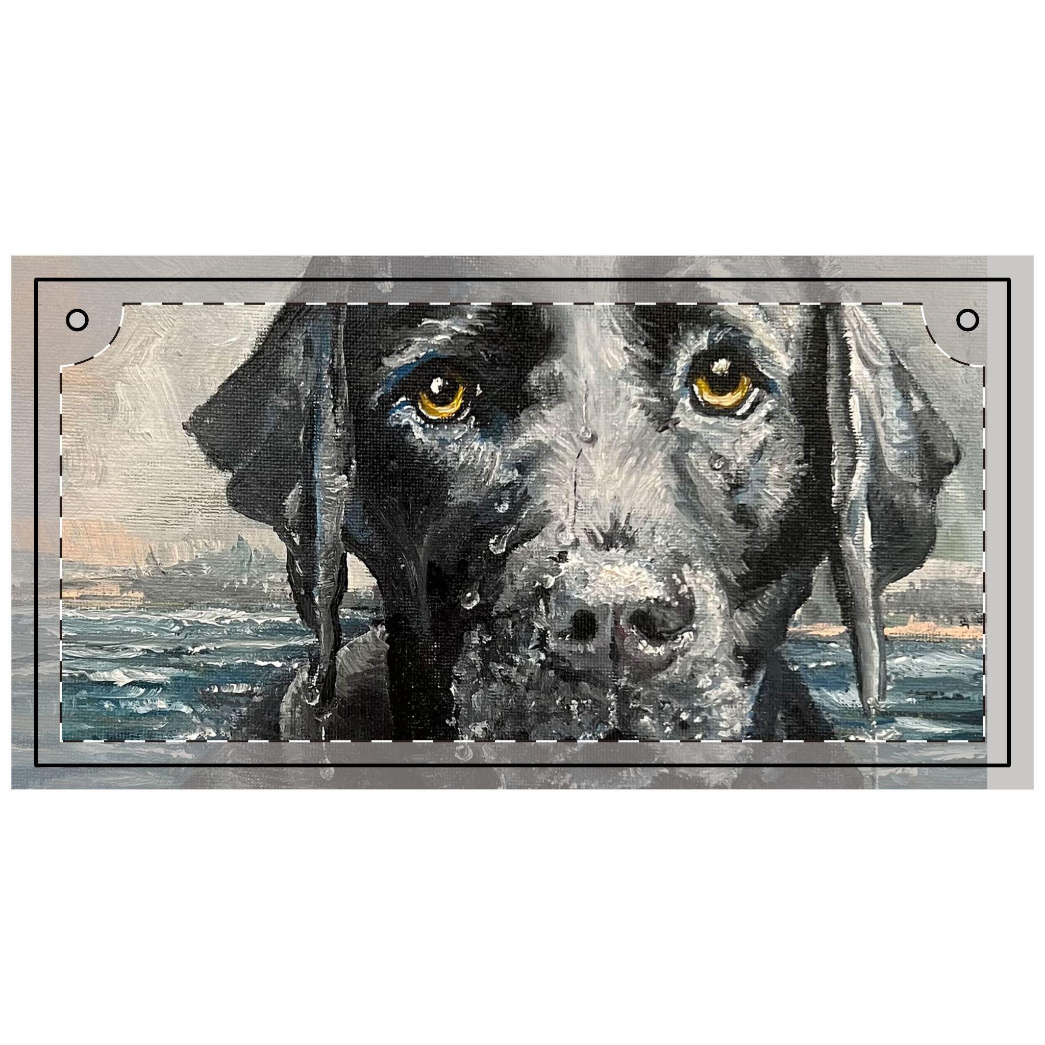 Black Labrador Surfing Face wood panel painting | Rectangle wall art